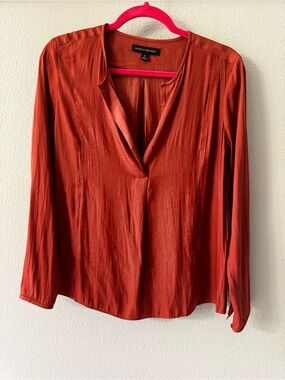 Banana Republic Rust-Orange Long Sleeve V-Neck Blouse
